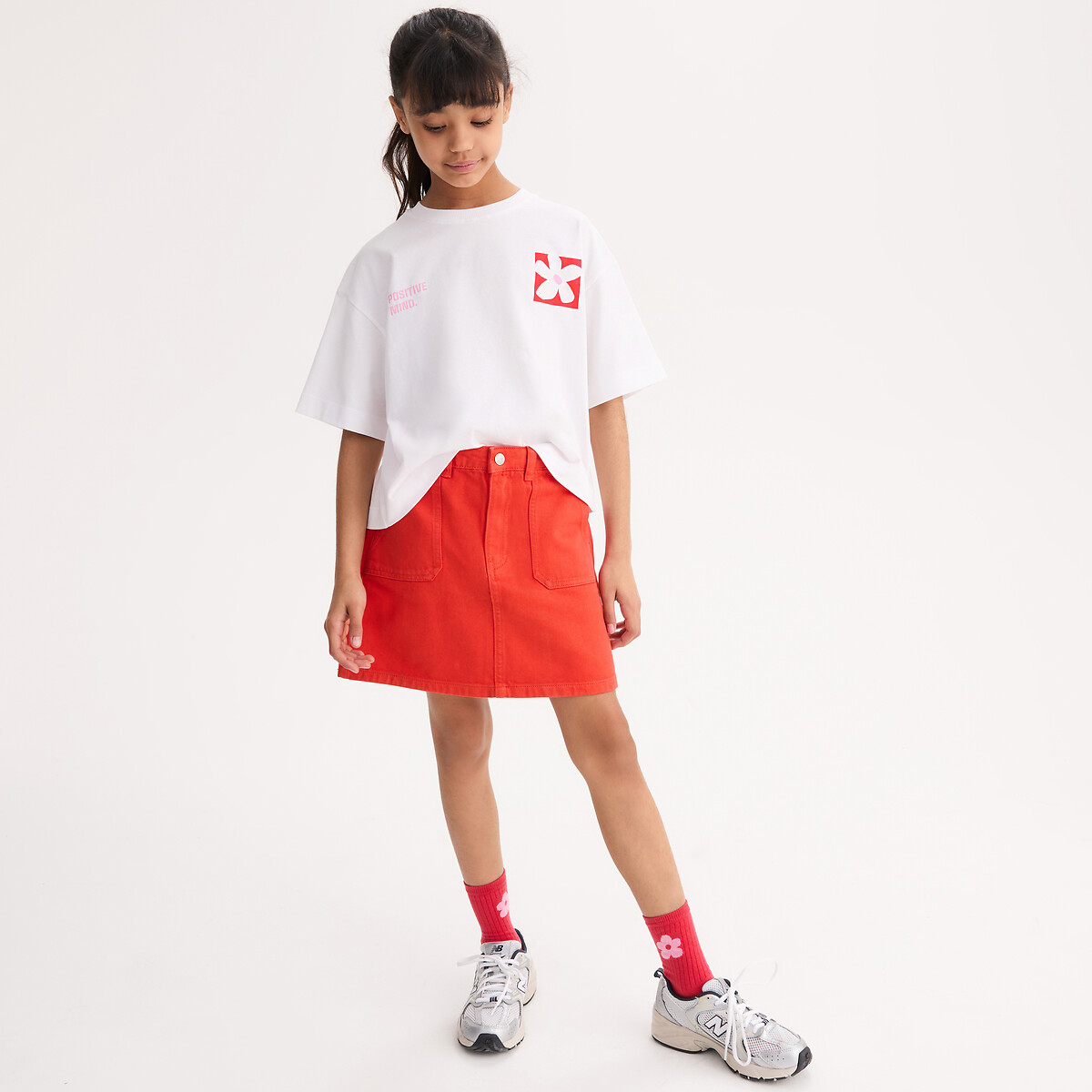 Jupe droite et courte, en twill rouge, LA REDOUTE COLLECTIONS