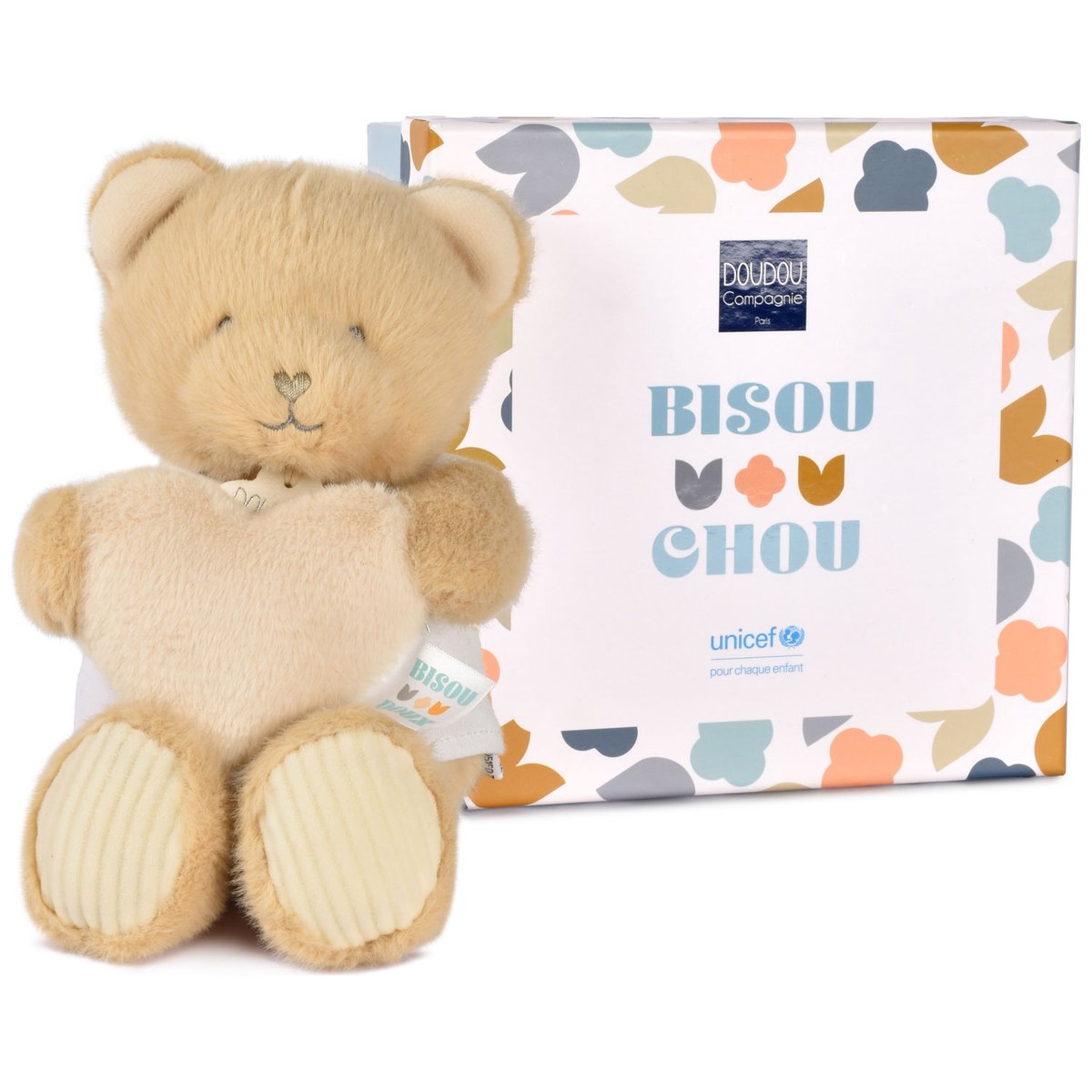 Peluche Ours Cœur Unicef marron, DOUDOU ET COMPAGNIE