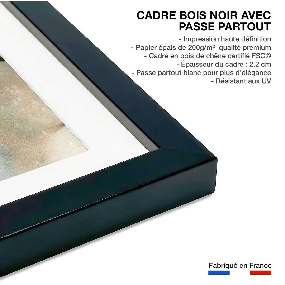 Poster bleu givré affiche + cadre en bois - noir, HEXOA