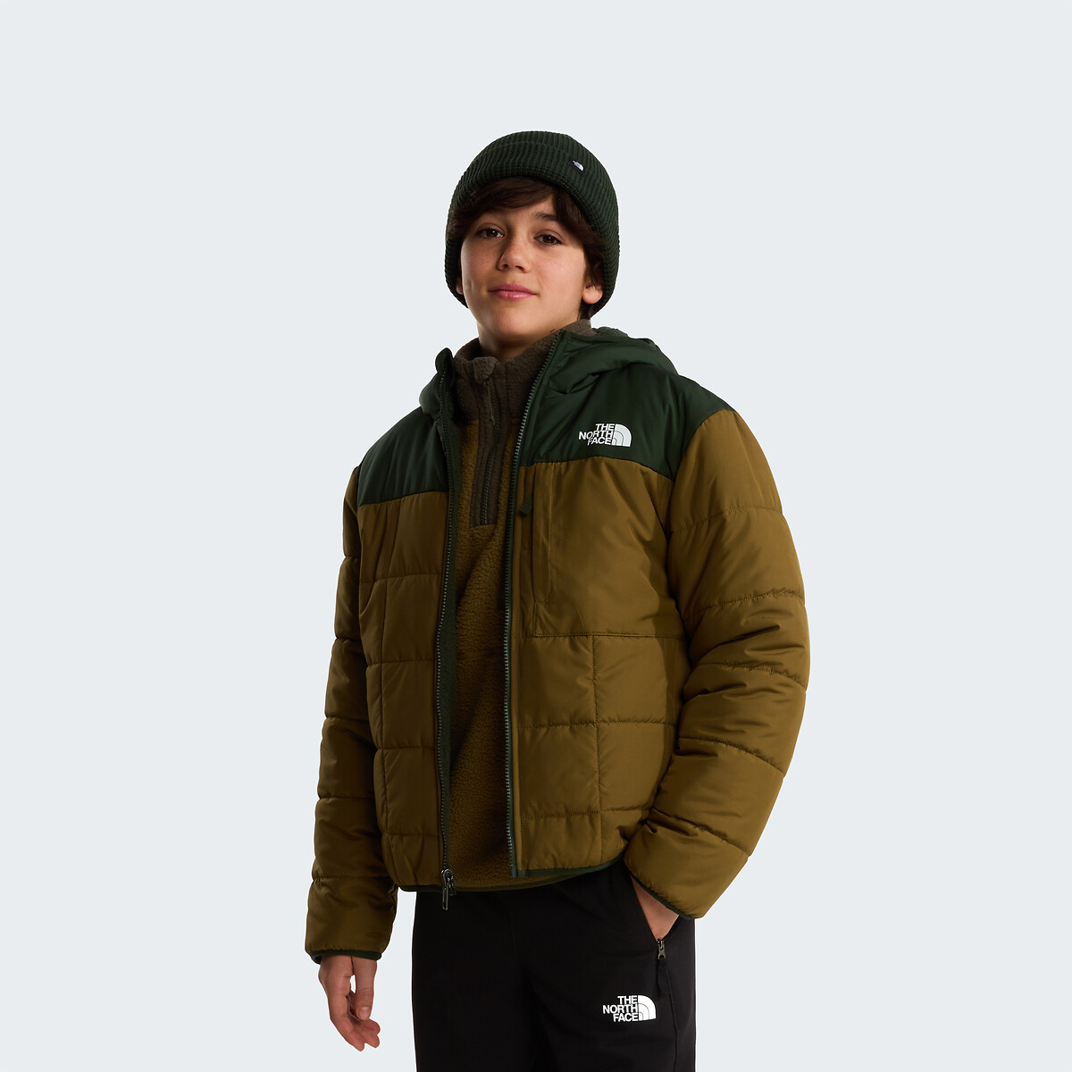 Manteau réversible, coté sherpa, coté doudoune marron/kaki, THE NORTH FACE