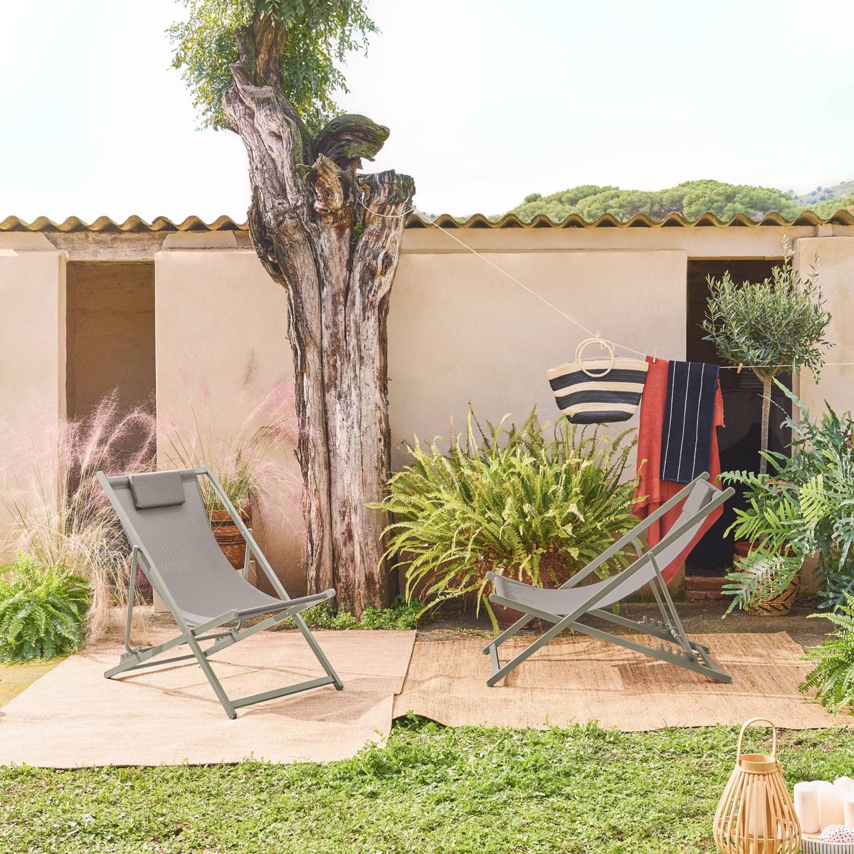Chilienne acier pliante multi positions avec coussin (lot de 2) MATERA kaki, SWEEEK