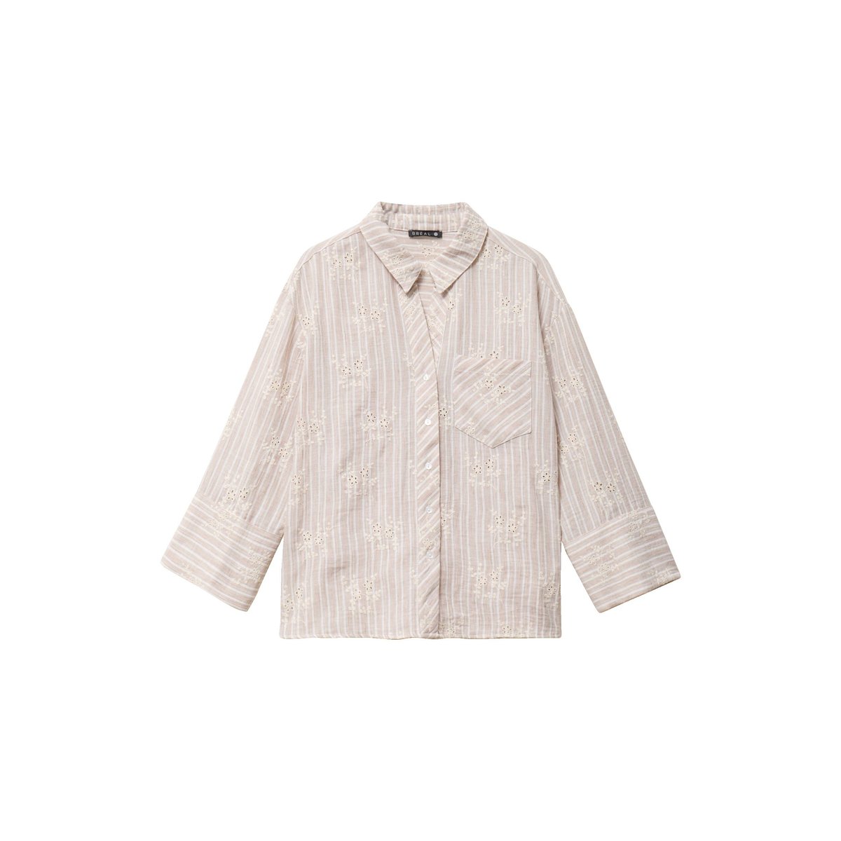 Chemise ample courte avec broderie marron chocolat, BREAL