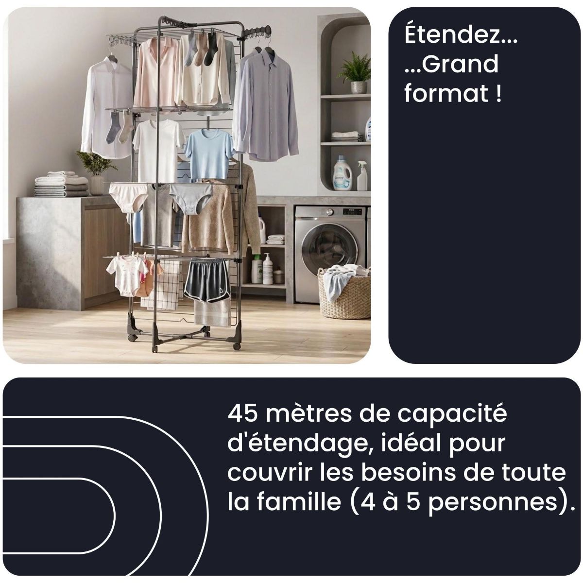 Etendoir à linge Tour compacte 45m - Séchoir EBDR245 couleur unique, ESSENTIEL B