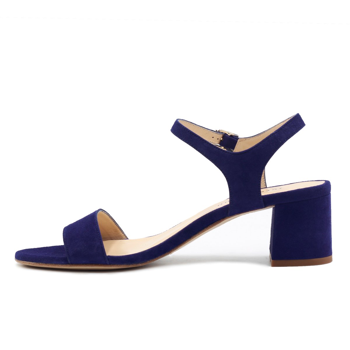 Sandales moyen talon cuir daim bleu, JULES & JENN