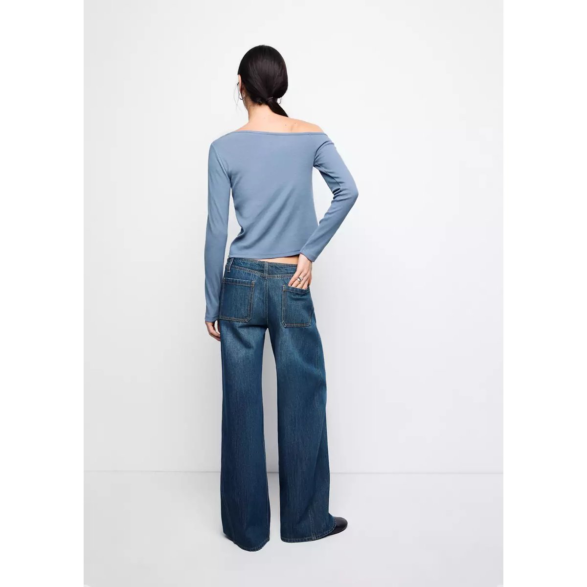 T-shirt côtelé asymétrique bleu, MANGO TEEN