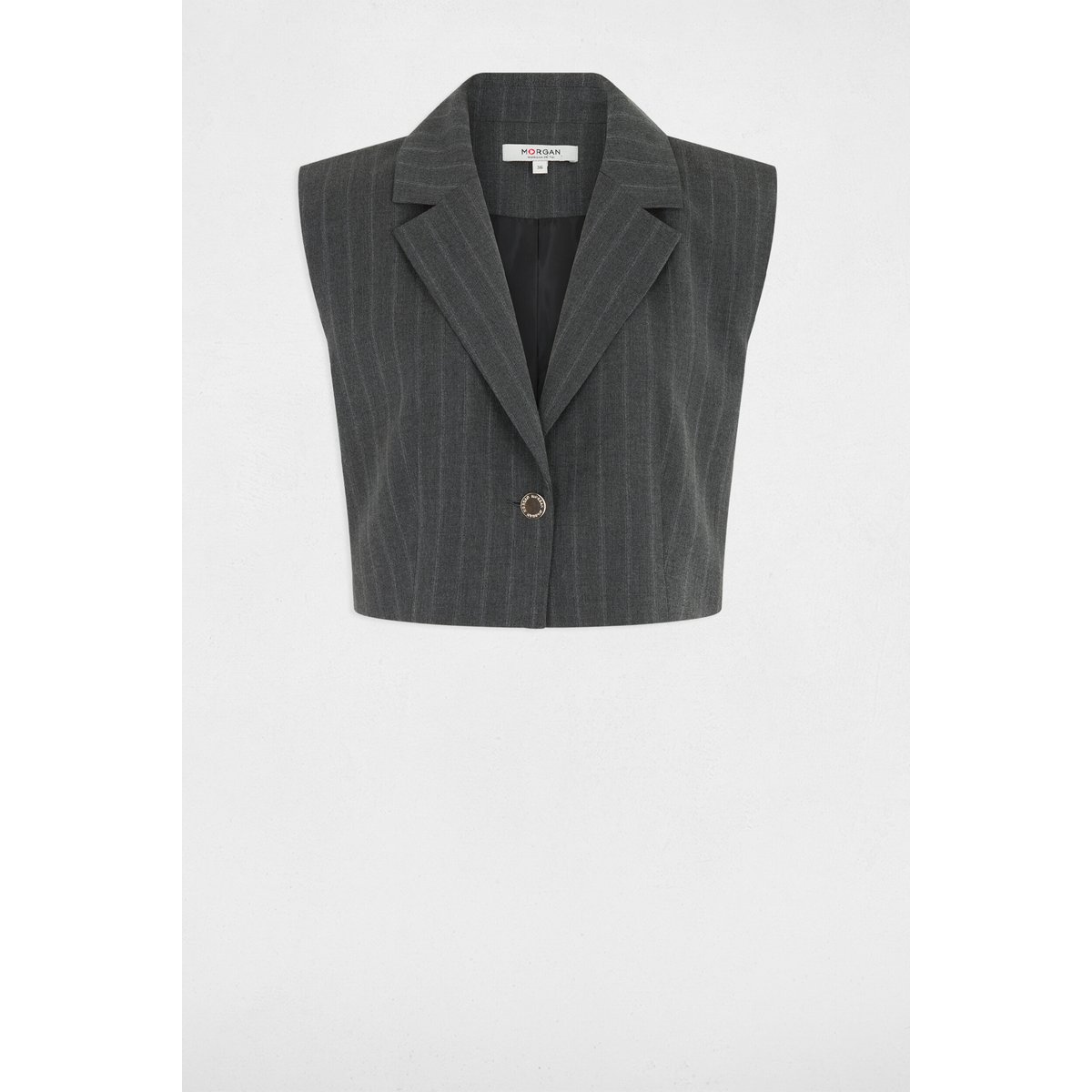 Gilet rayé sans manches denim gris fonce, MORGAN