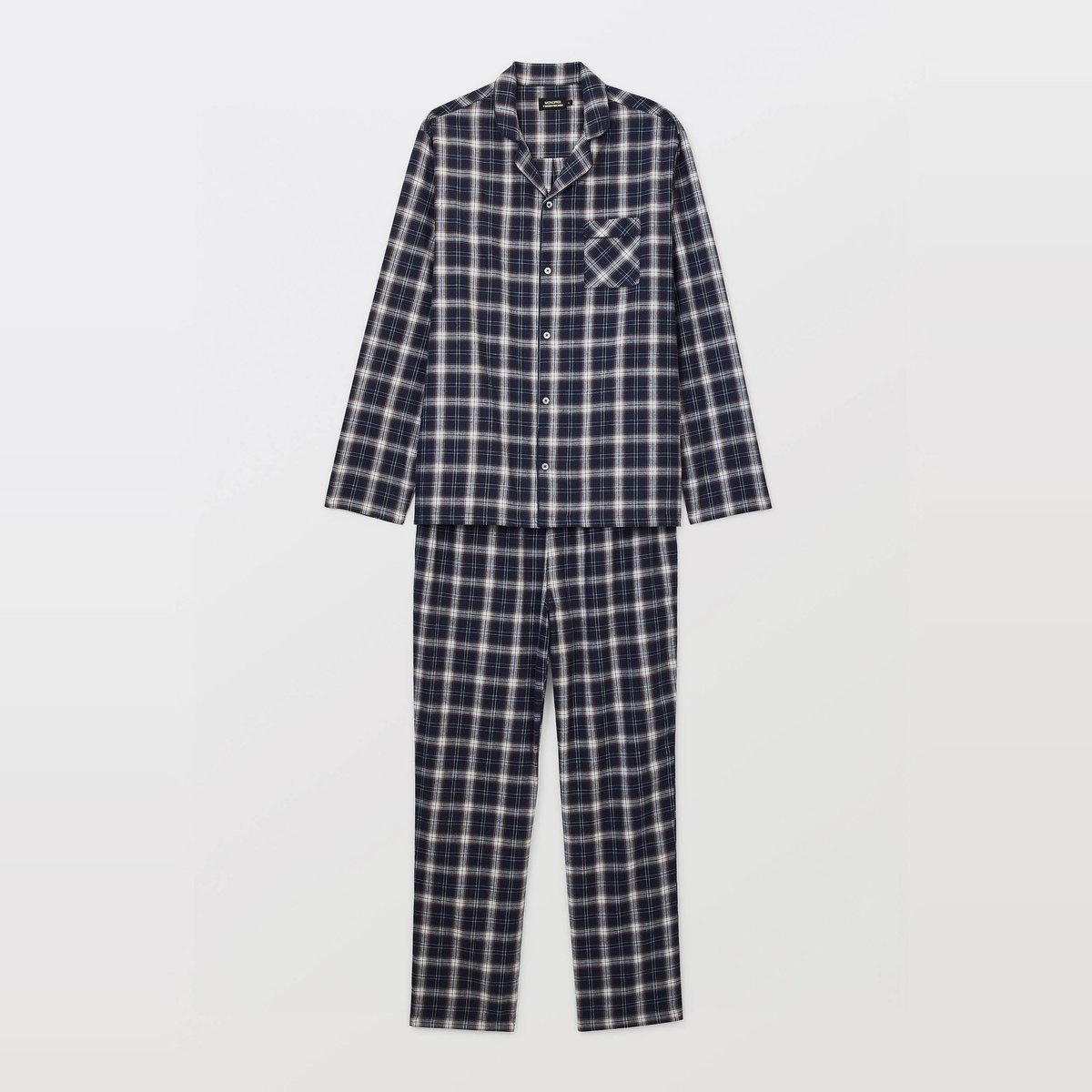 Pyjama manches longues et pantalon en flanelle de coton BIO GOTS marine, MONOPRIX