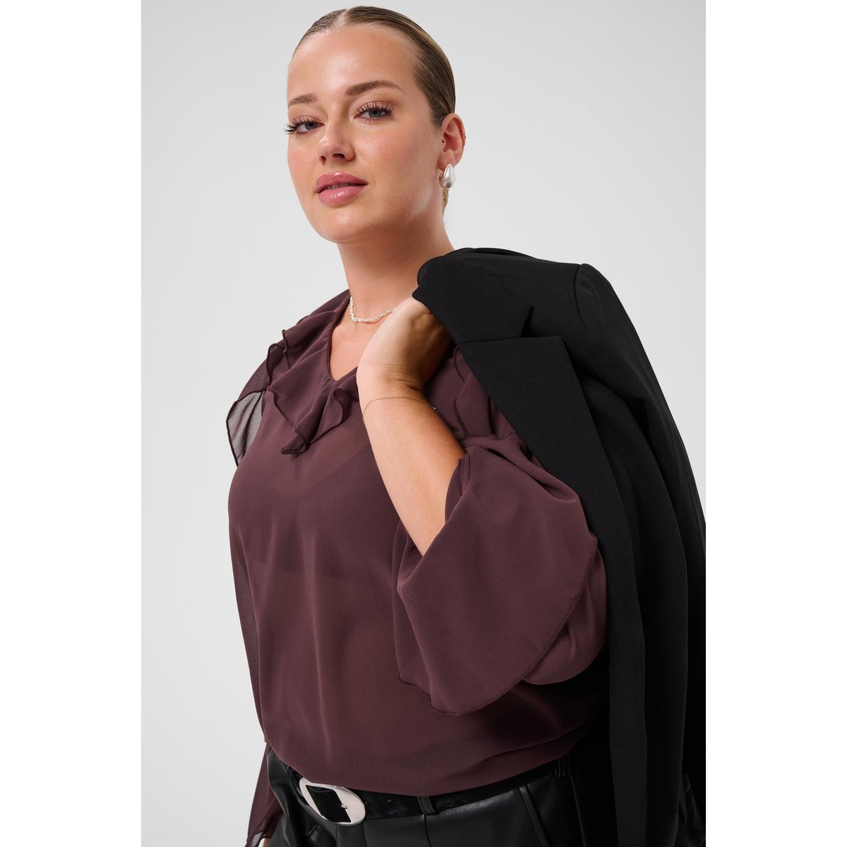 Blouse à manches longues bordeaux fudge, KAFFE CURVE