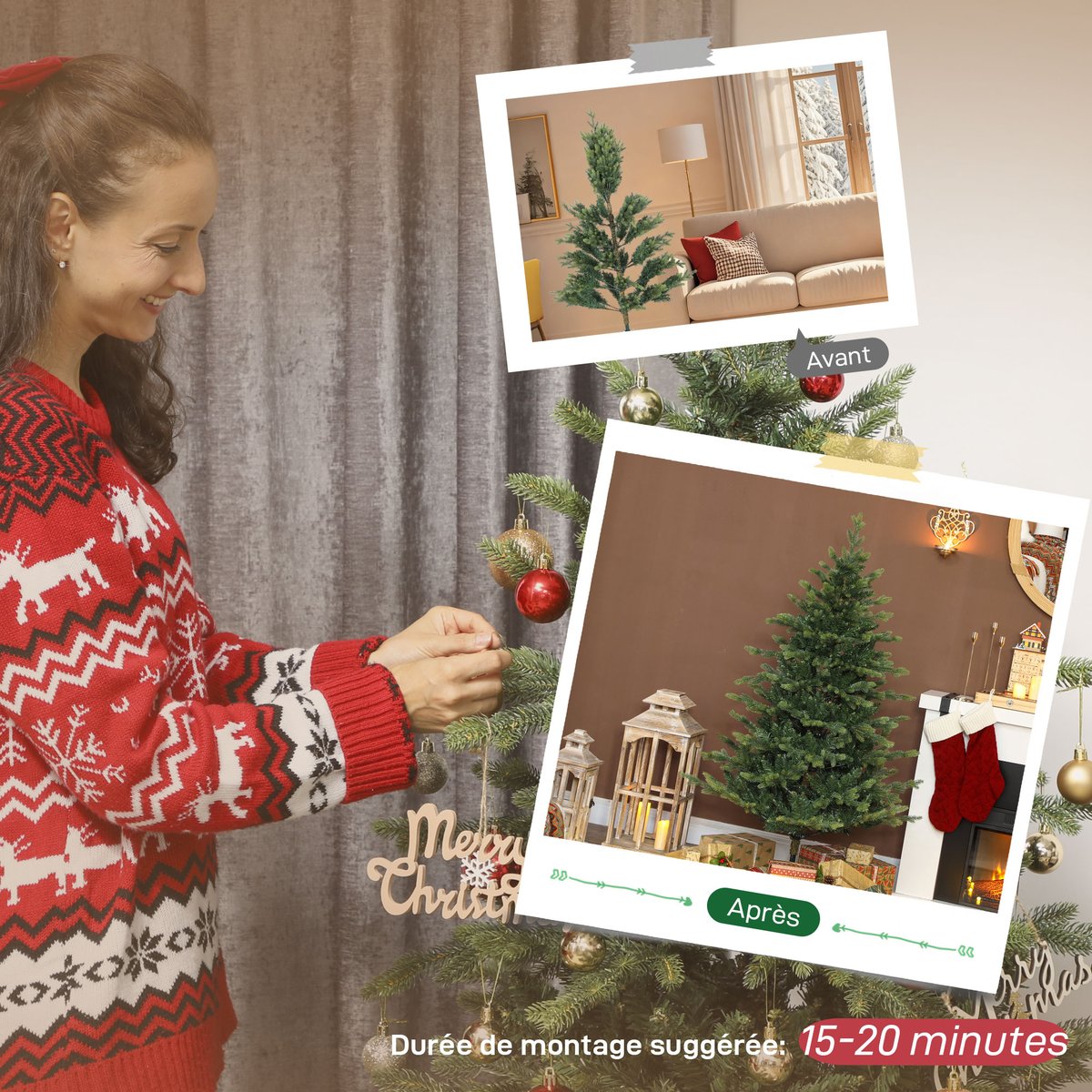 Sapin de Noël Plastique Vert vert, HOMCOM