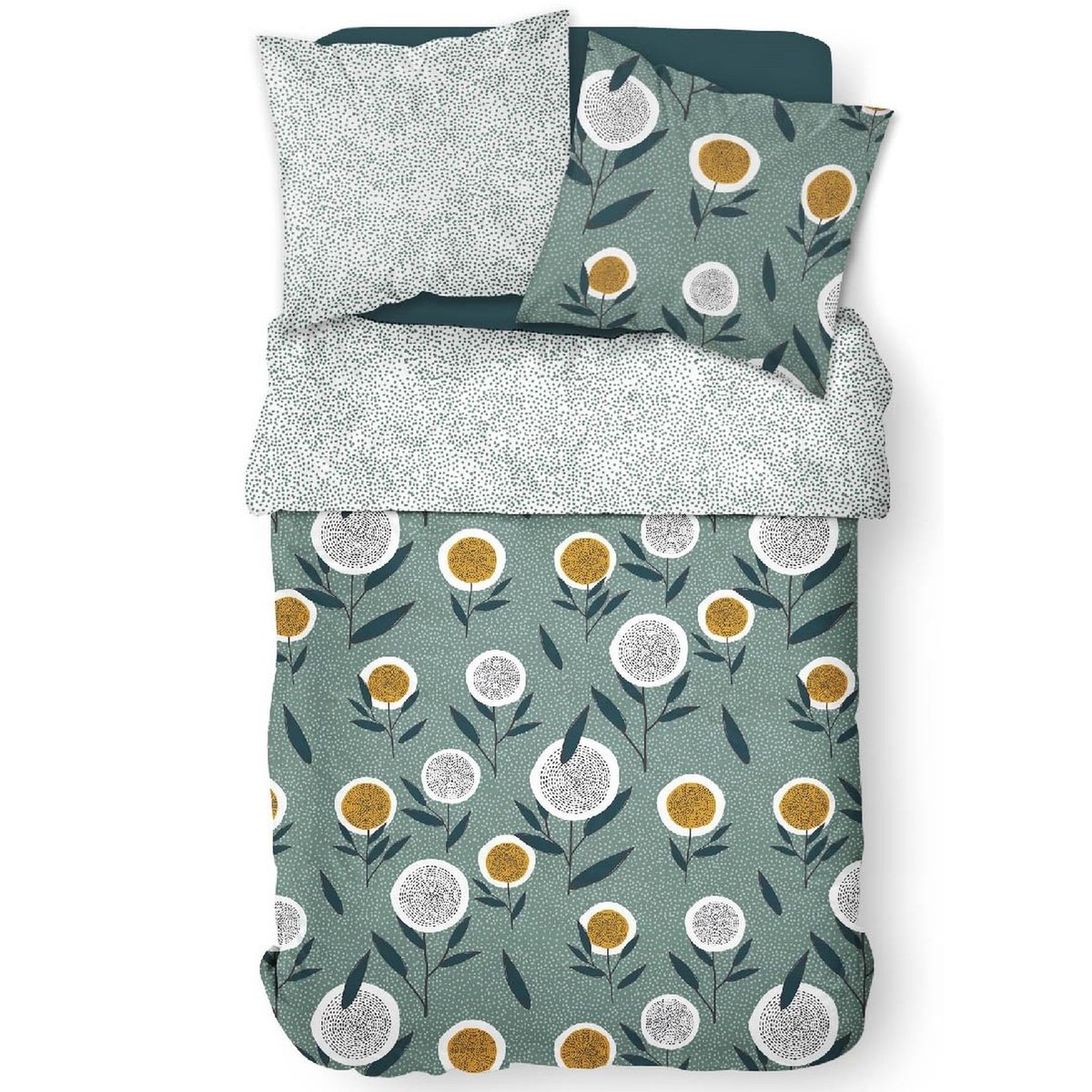 Parure de lit coton 2 personnes imprimé floral SUNSHINE bleu, TODAY