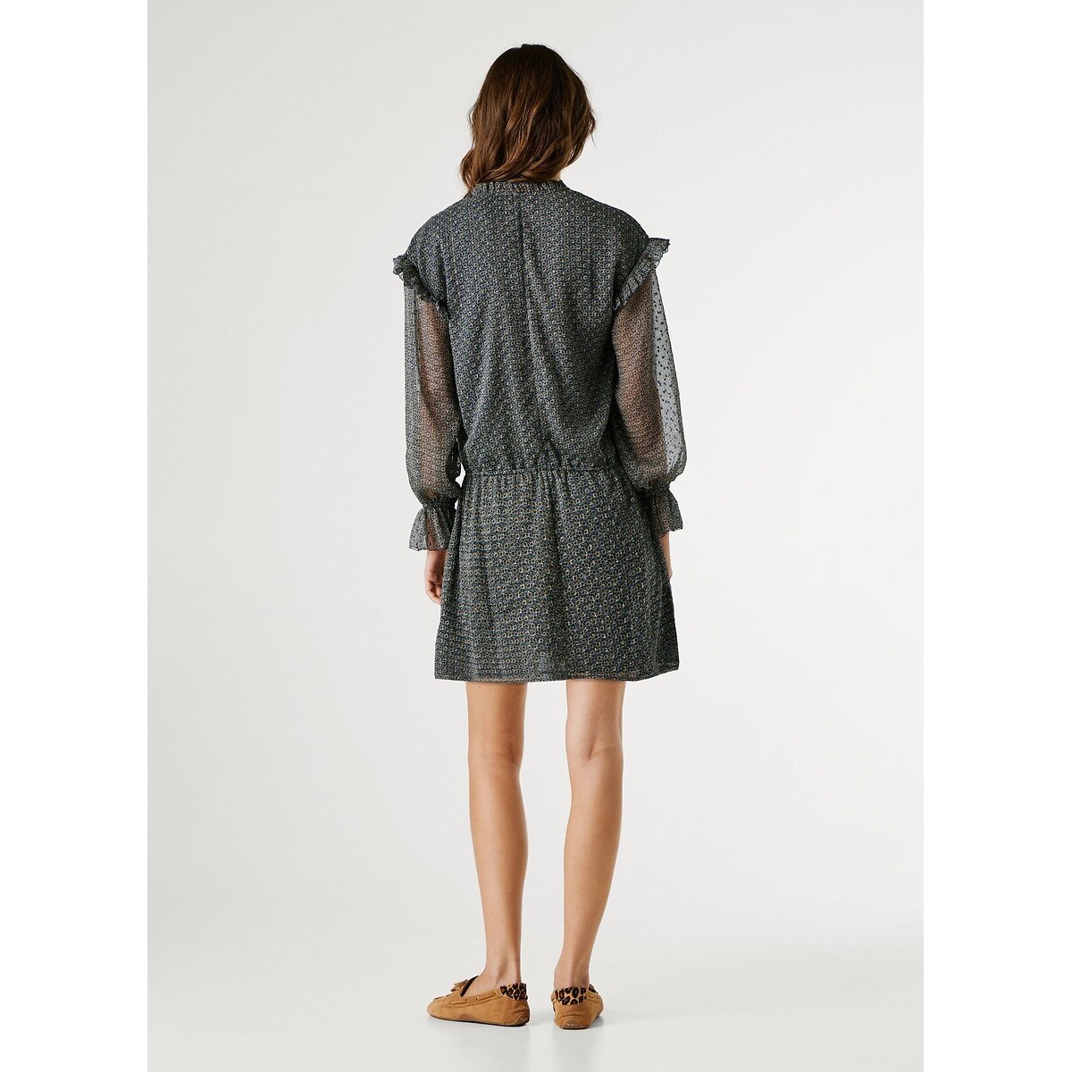 Robe courte, imprimée, à manches longues imprimé bleu, PEPE JEANS