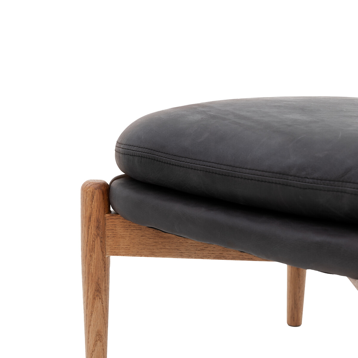 Fairfield Mid-Century Leather Footstool ebony black, ÉDITÉ
