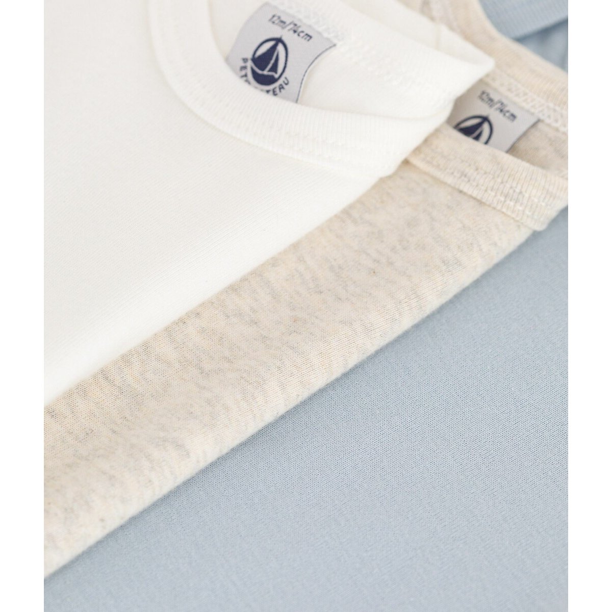 Lot de 3 bodies manches courtes blanc/bleu/beige, PETIT BATEAU