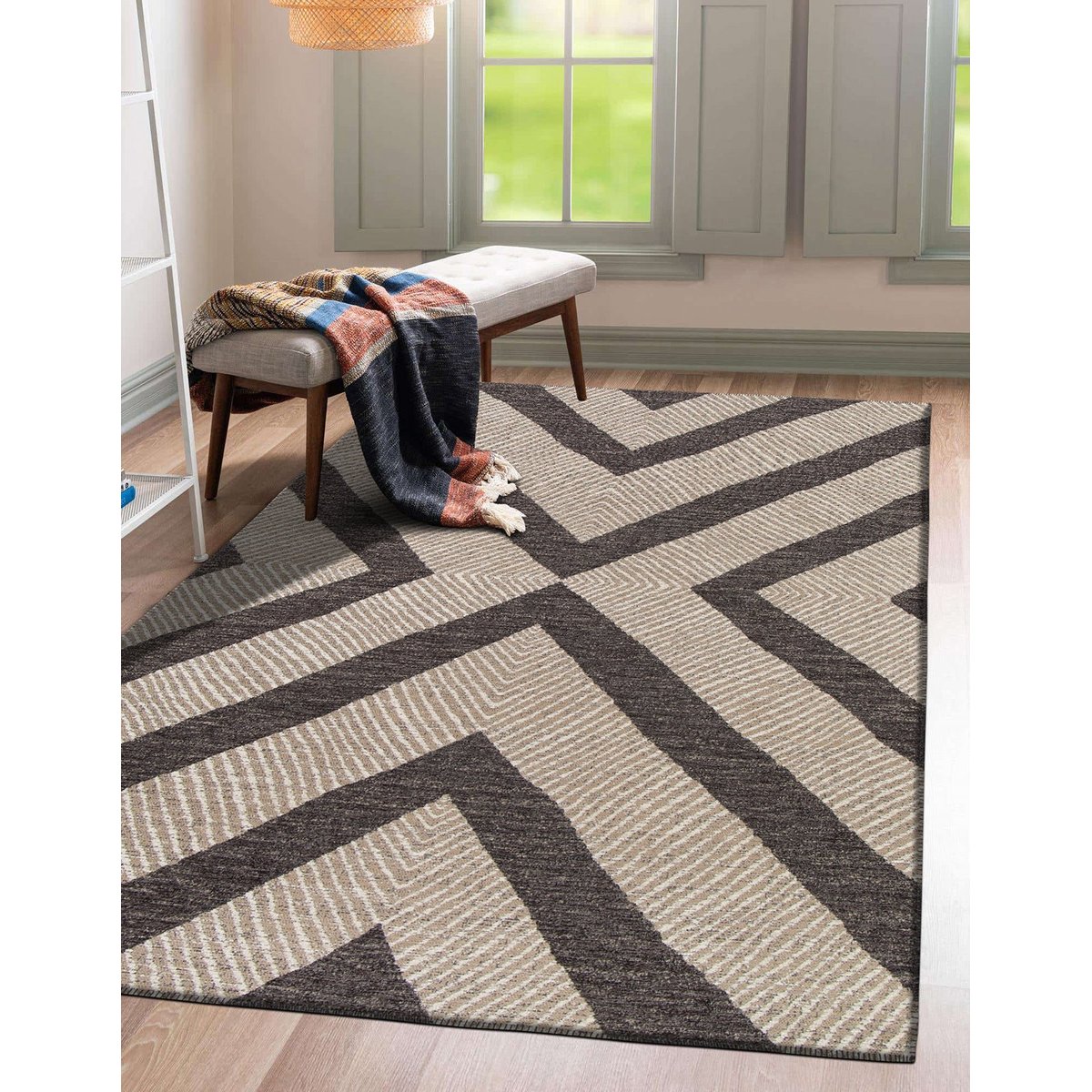 Tapis en jute et polyester recyclé BASALTE brun naturel, AFK LIVING