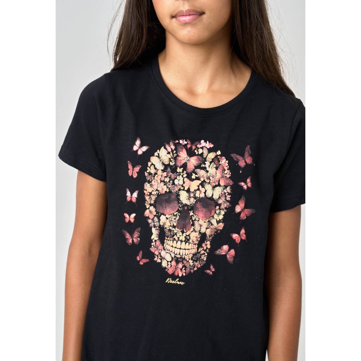T-shirt fille en 100% coton BESKULL noir, DEELUXE