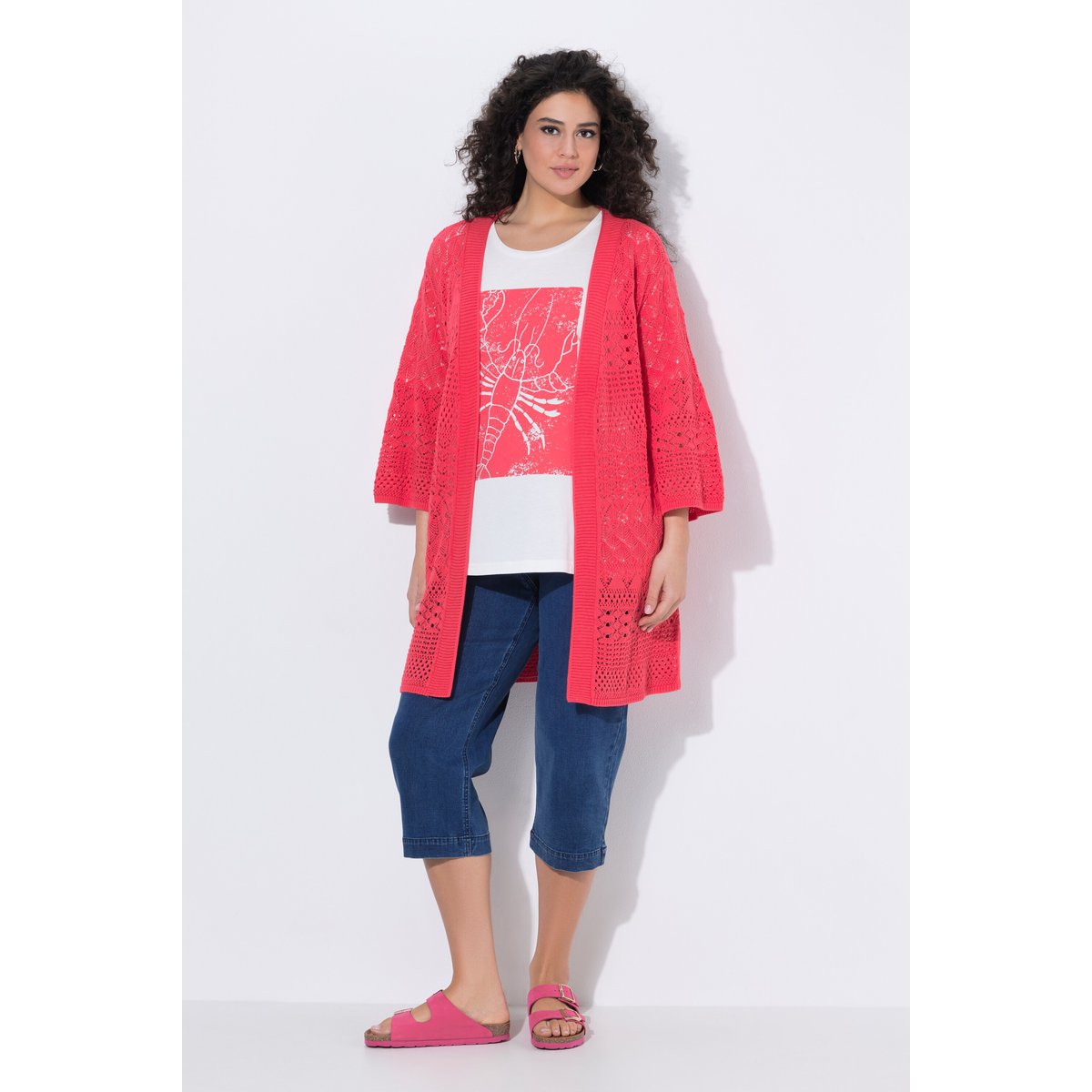 Cardigan long rose vif, ULLA POPKEN