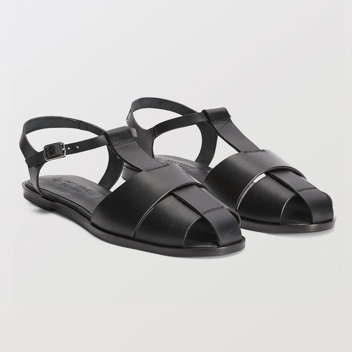 Sandales en cuir noir, MONOPRIX