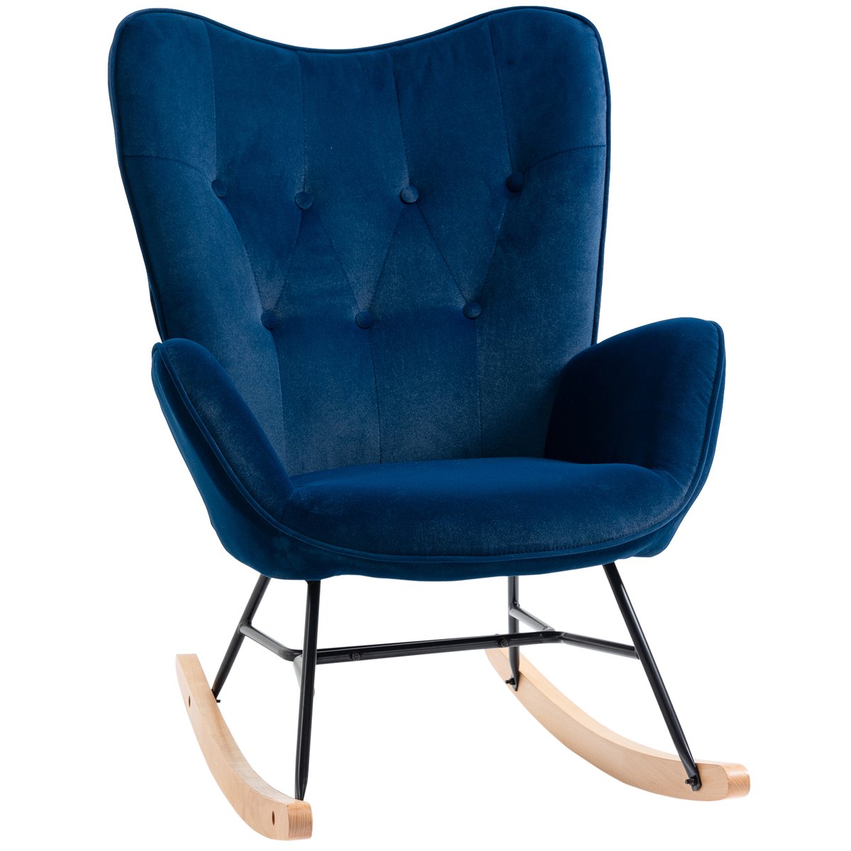 Fauteuil à bascule Velours (100% polyester) bleu, bois clair, noir, HOMCOM