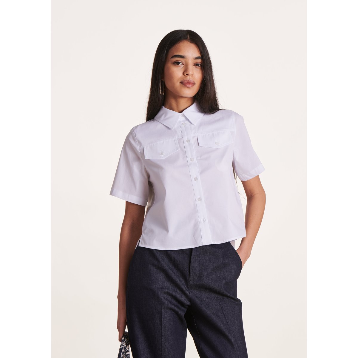 Chemise courte en popeline de coton blanc, LA FEE MARABOUTEE