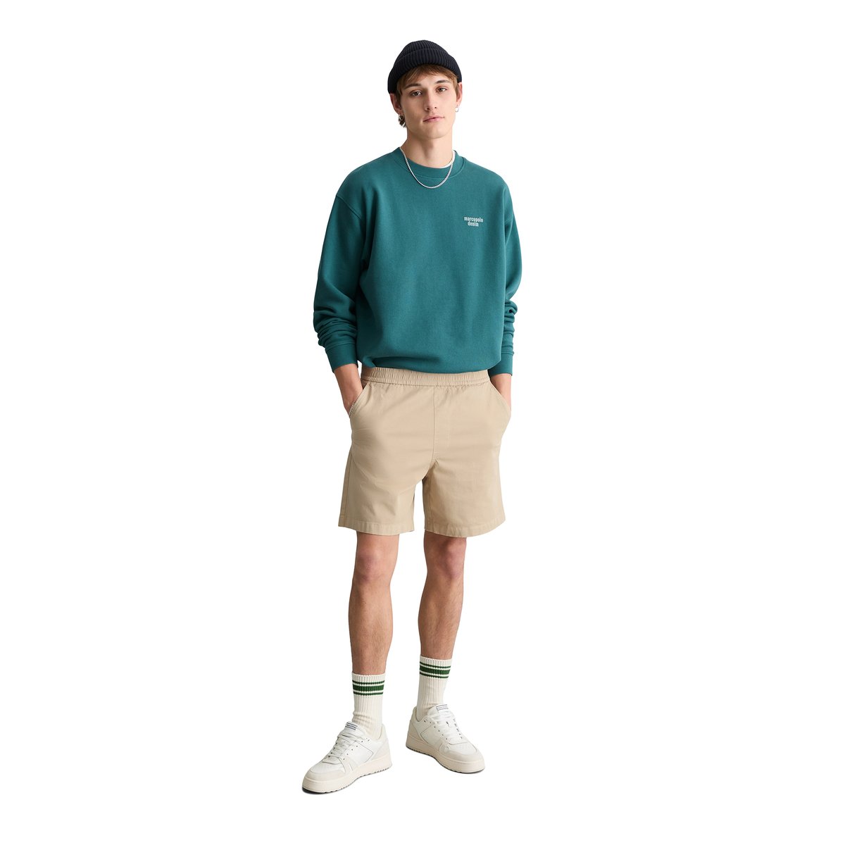 Short de jogging en sergé regular en sergé de coton bio élastique beige, MARC O’POLO DENIM