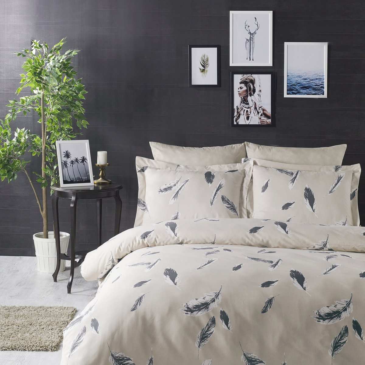 Parure housse de couette coton imprimée plumes, Feather multicolore, C DESIGN HOME TEXTILE