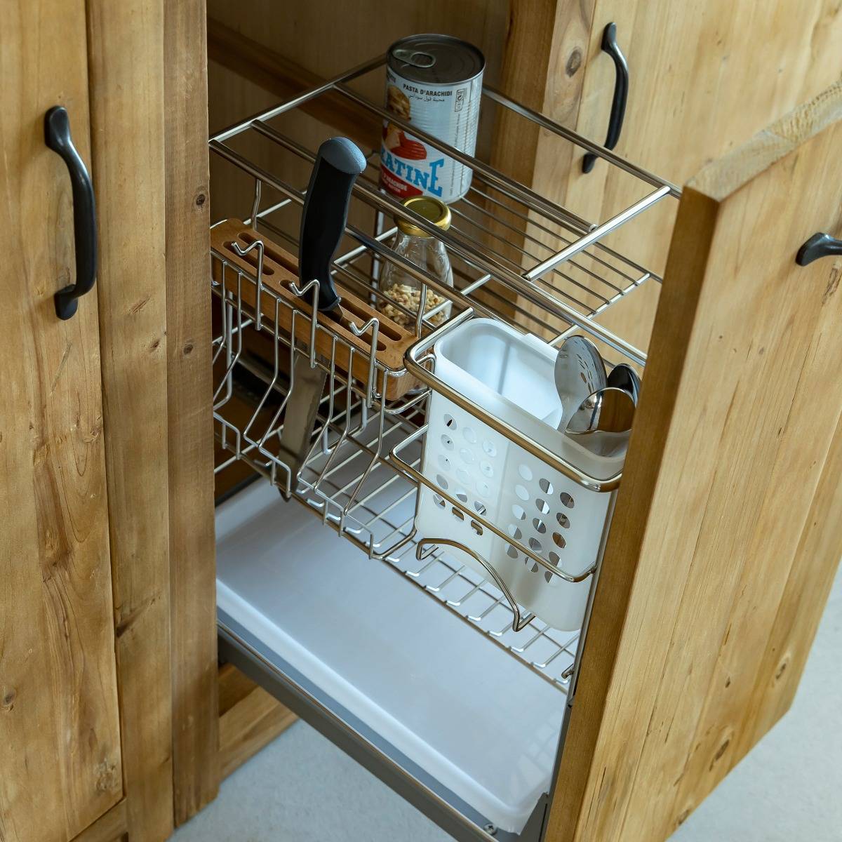 Meuble bas de cuisine en bois recyclé EPURE bois clair, MADE IN MEUBLES