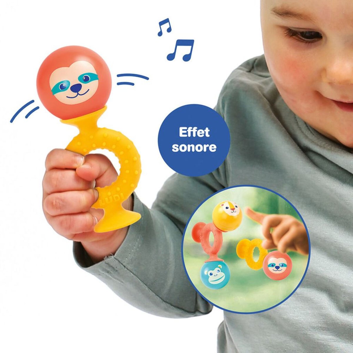 Jeu d'éveil à ventouses et balles sonores Smac Pop couleur unique, LUDIMOUSSE
