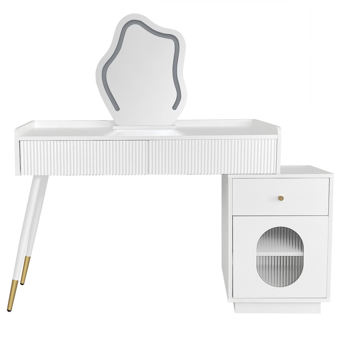 Coiffeuse table de maquillage avec 3 tiroirs et 1 porte, ULTRAF blanc, MEUBLES COSY