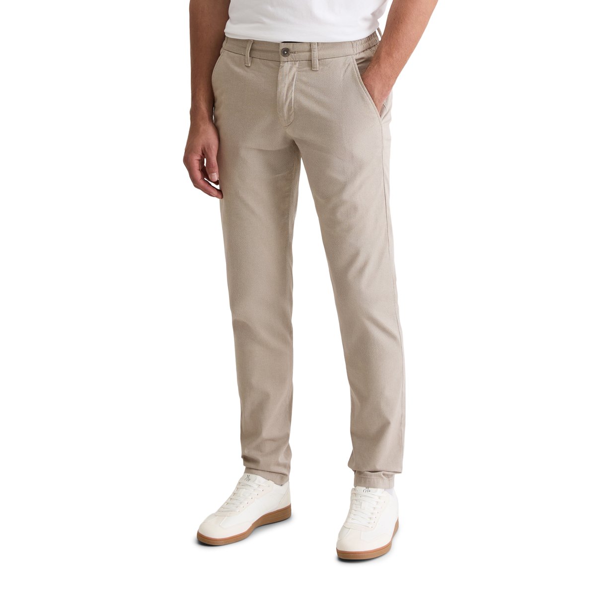 Pantalon modèle Stig Jogger shaped en Two-Tone Organic Cotton Stretch beige, MARC O'POLO