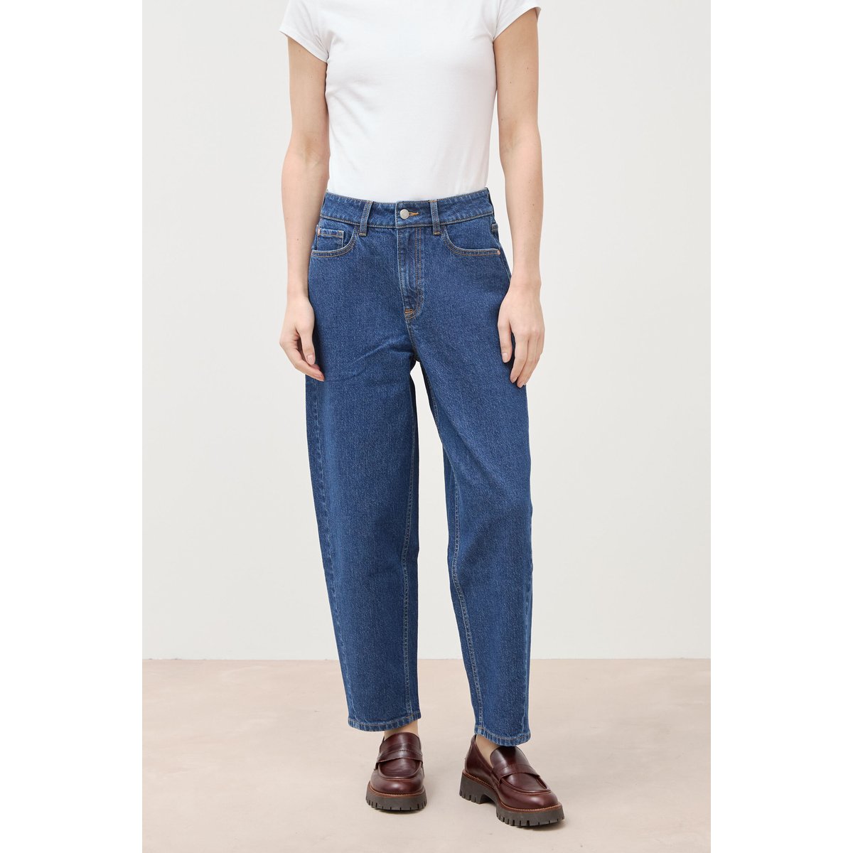 Jeans barrel taille haute 7/8ème denim brut, BONOBO