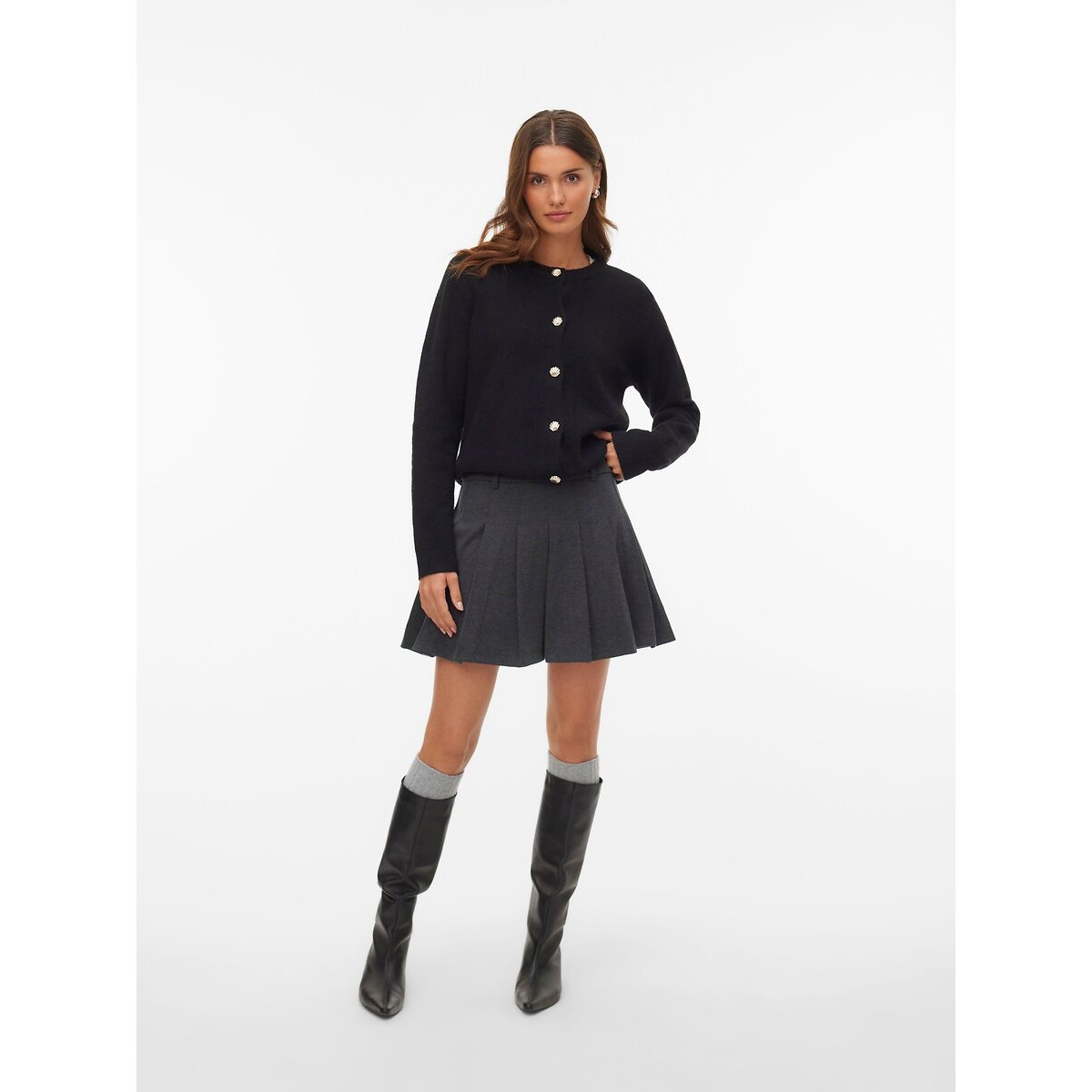 Gilet col rond avec boutons cœur noir, VERO MODA