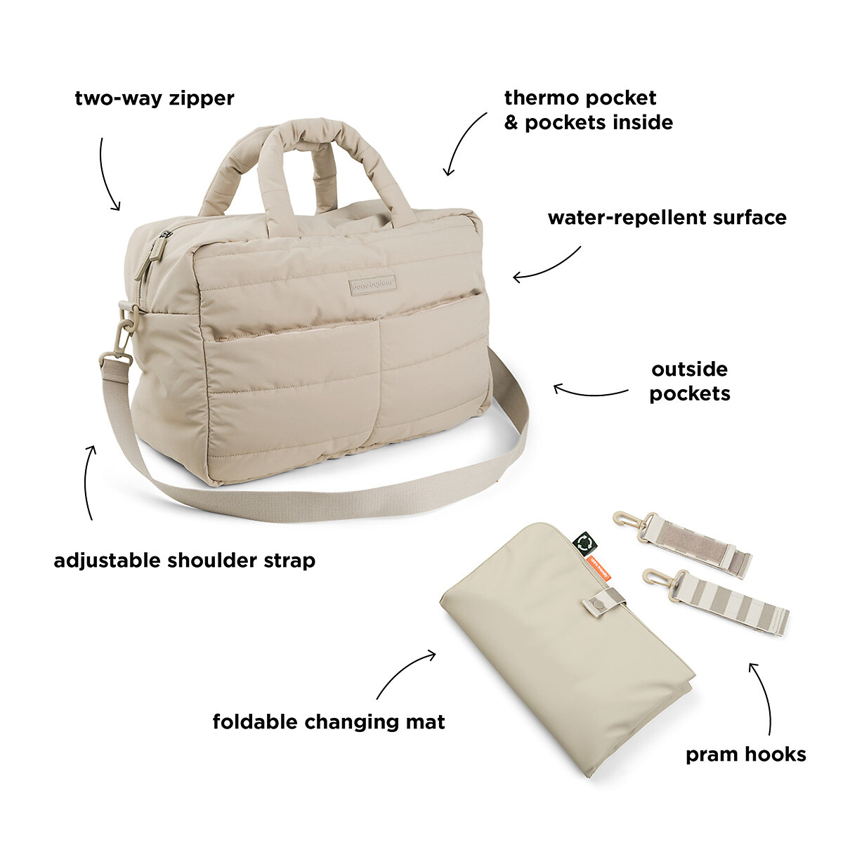 Sac à langer matelassé sable, DONE BY DEER