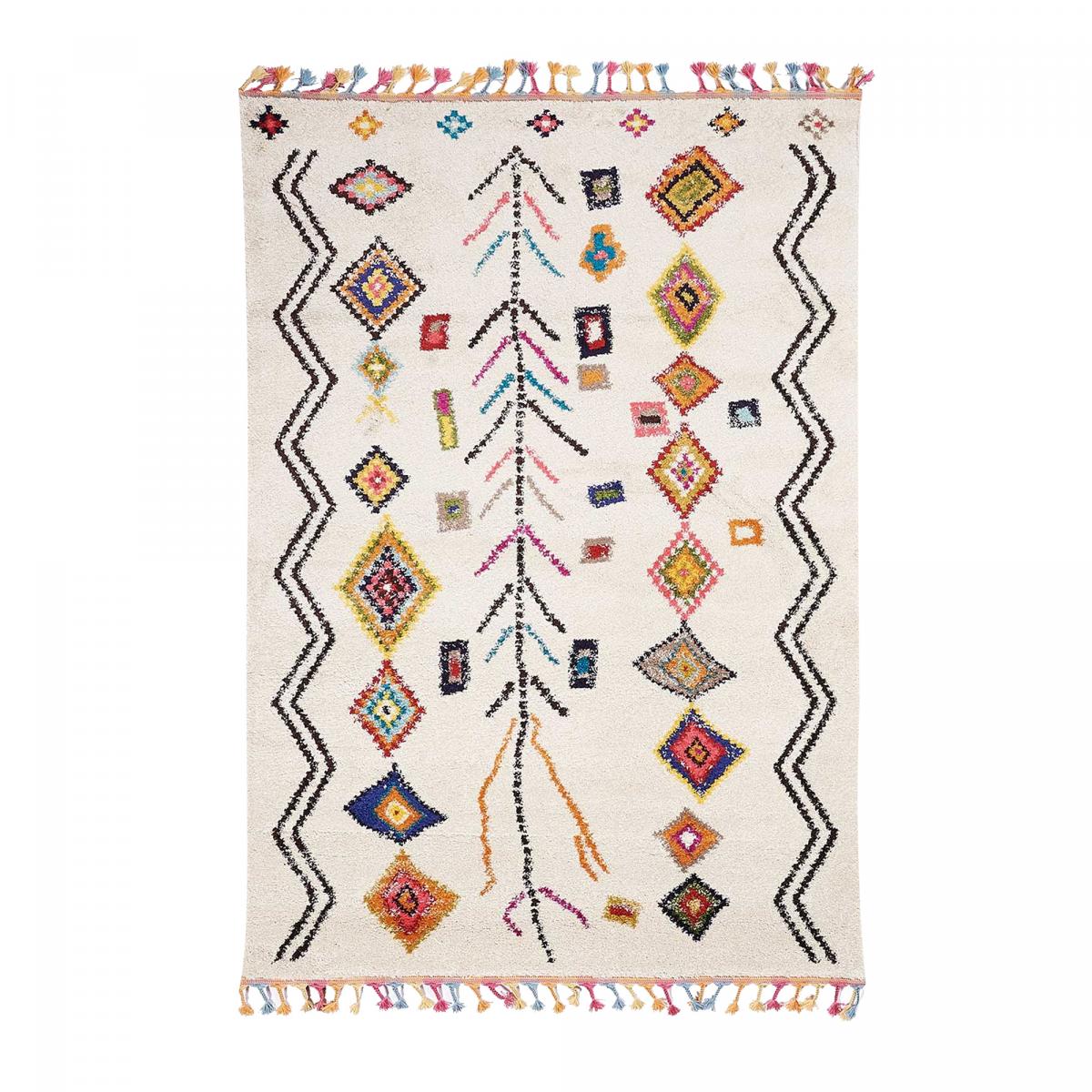 Tapis berbère tissé motif ethnic LYN5 OURIKA E ivoire, UN AMOUR DE TAPIS