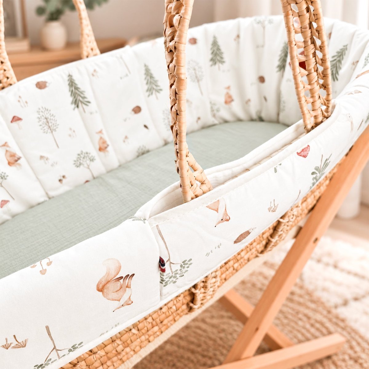 Habillage couffin panier moïse satin de coton FOREST écru, SEVIRA KIDS