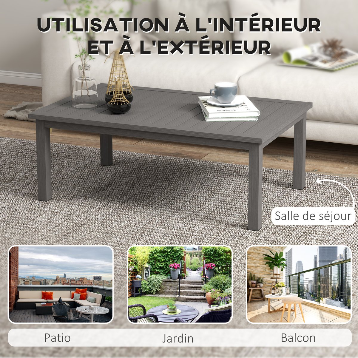 Table basse Aluminium Marron marron, OUTSUNNY