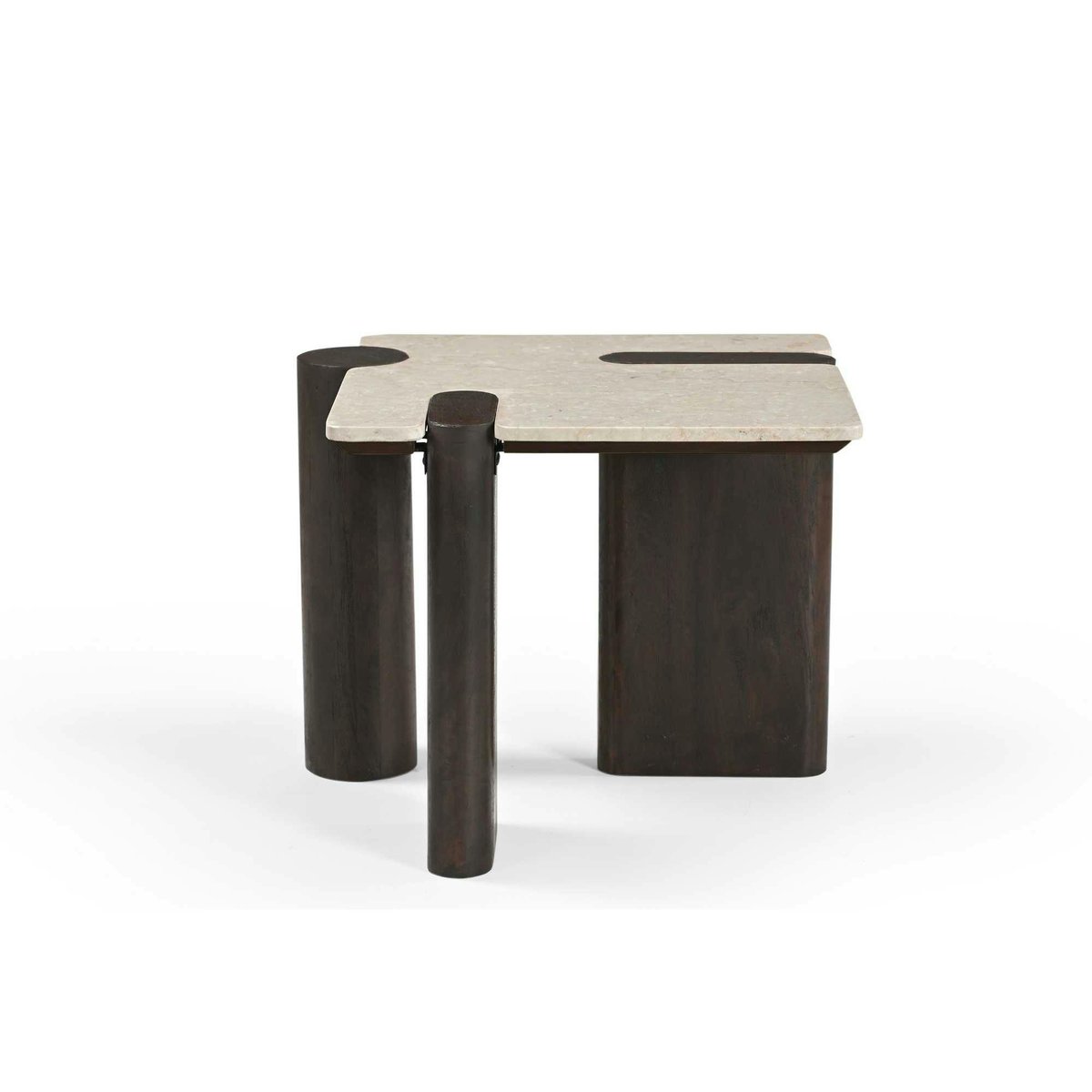 Table d'appoint marbre et bois style puzzle DUOMO beige, PIER IMPORT