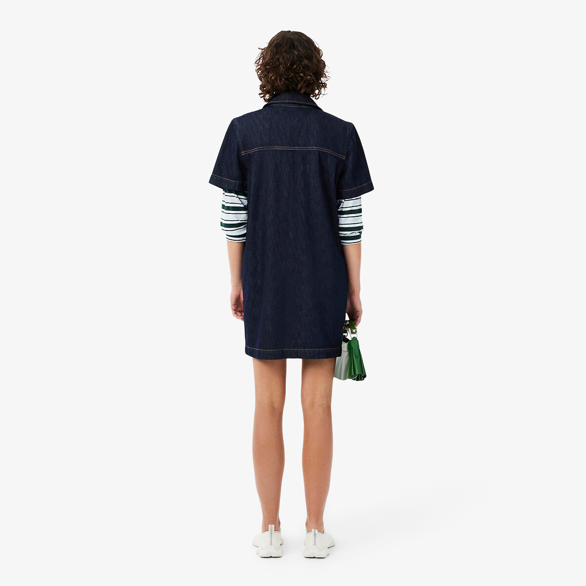 Kurzes Denim-Kleid im Polo-Stil mit kurzen Ärmeln natur, LACOSTE