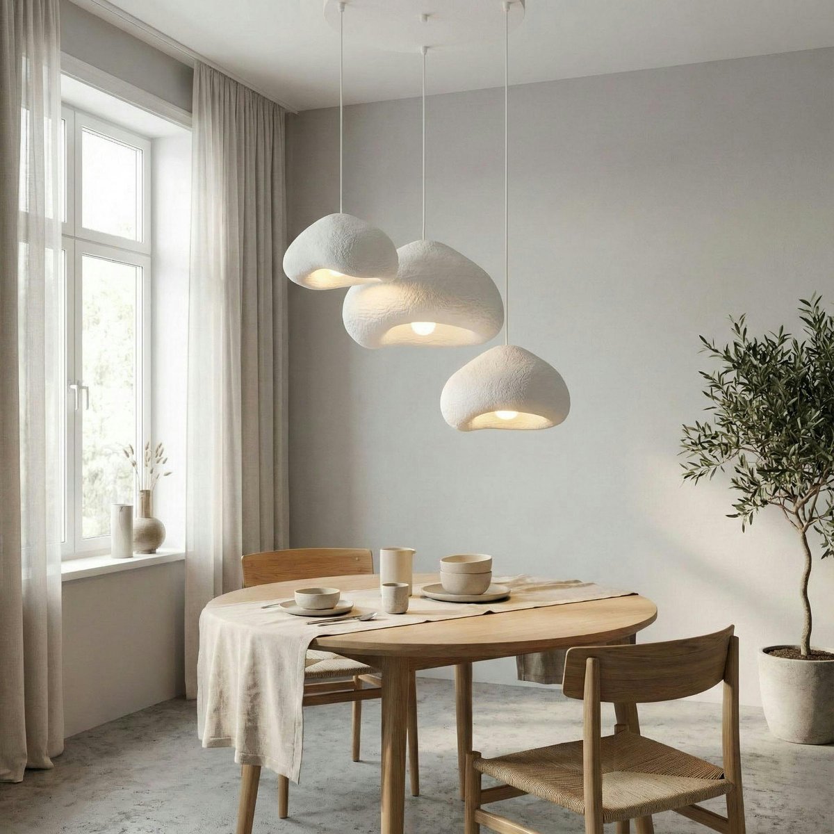 Suspension blanche design 3 abat-jour 82 cm NOXIS blanc, PIER IMPORT
