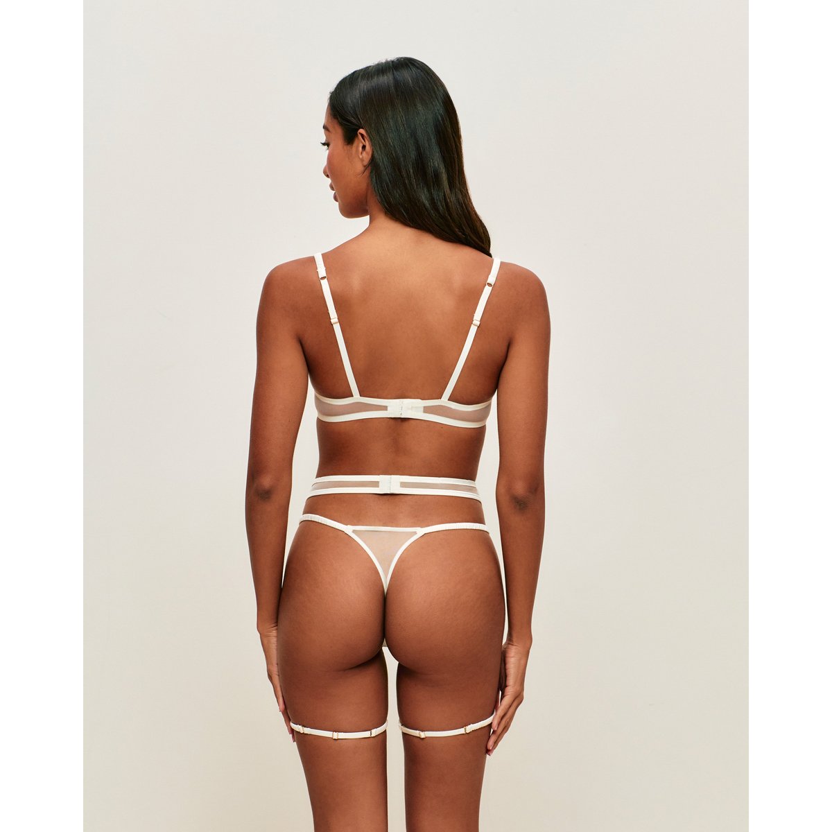 Soutien-gorge corbeille en mesh avec broderies florales et pendentif perle LENIZ ecru, UNDIZ