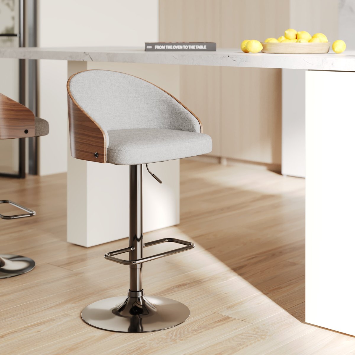 Chaise de bar réglable 63/84 cm en tissu - CARMELO gris clair, MAISON PAVANE
