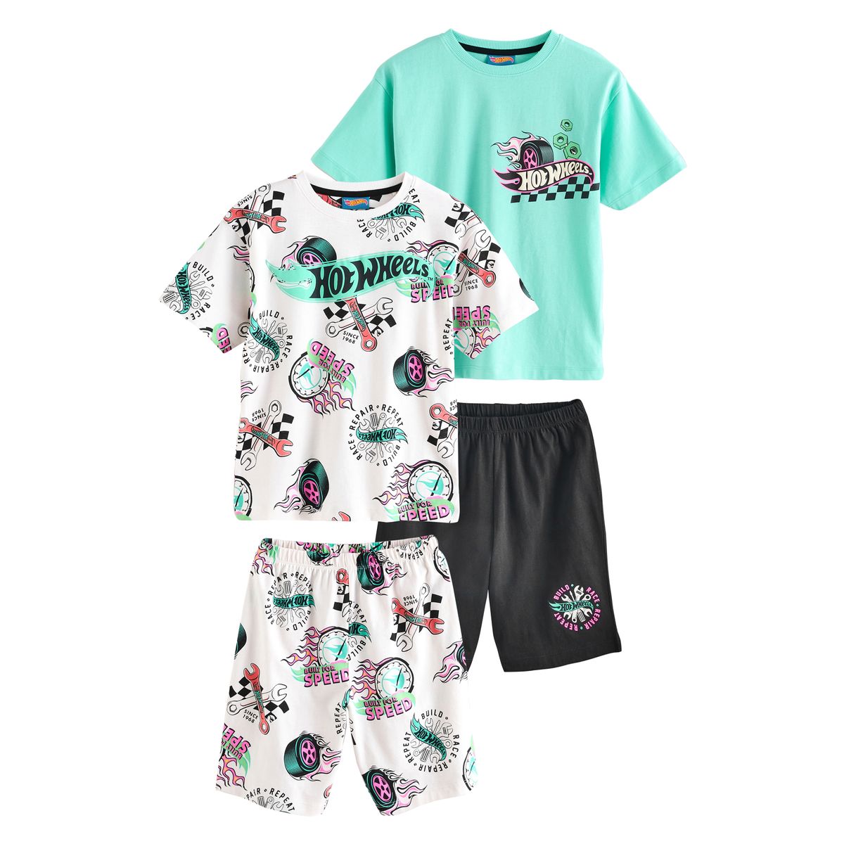 Pyjama court hot wheels, lot de 2 bleu/crème, NEXT