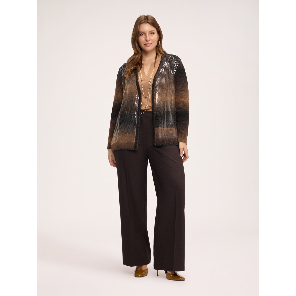 Cardigan à paillettes marron, FIORELLA RUBINO