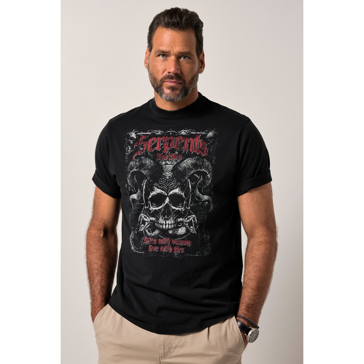 T-shirt, manches courtes. Imprimé poitrine noir, JP1880