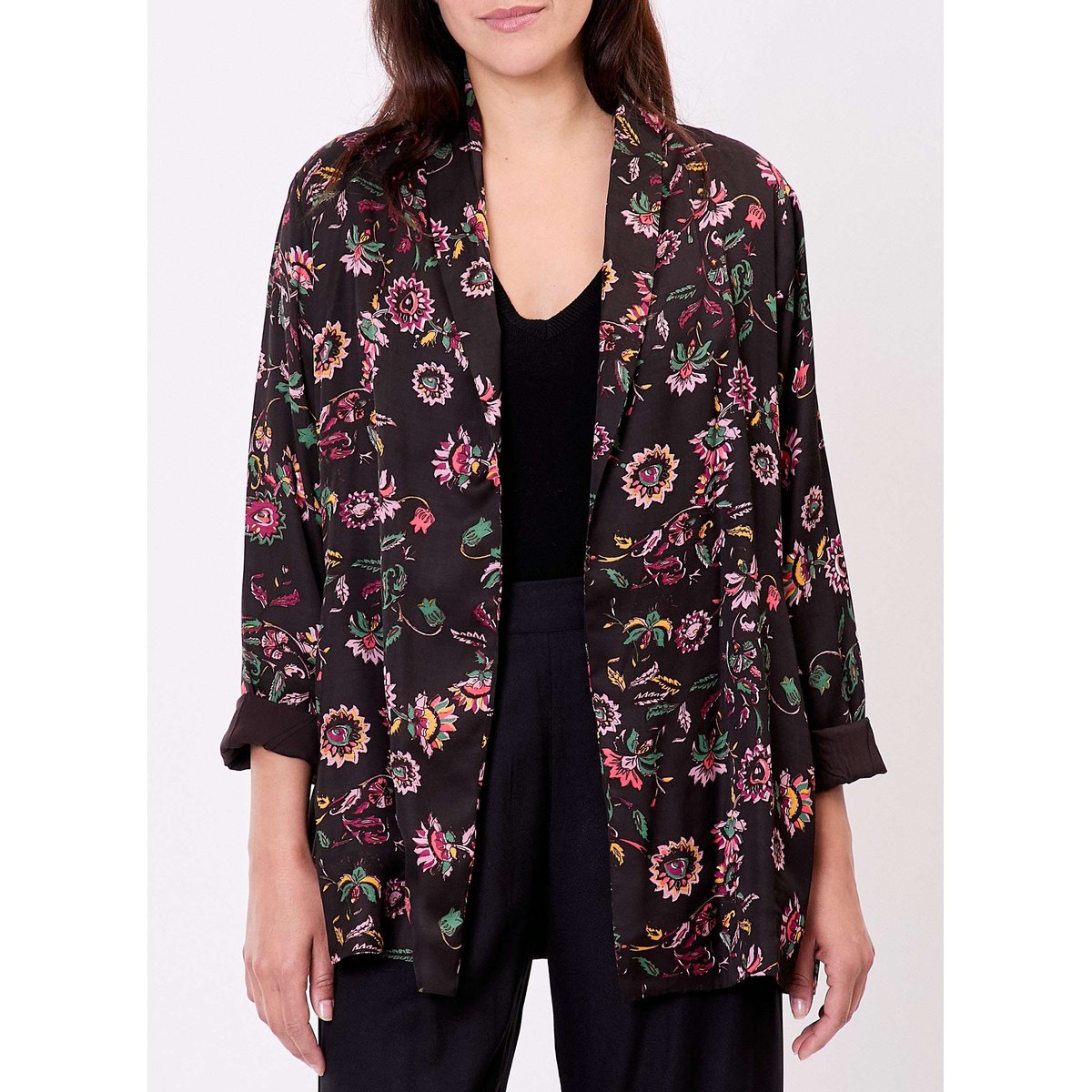 Veste kimono fluide satinée SCARLET noir nokomi, LA FIANCÉE