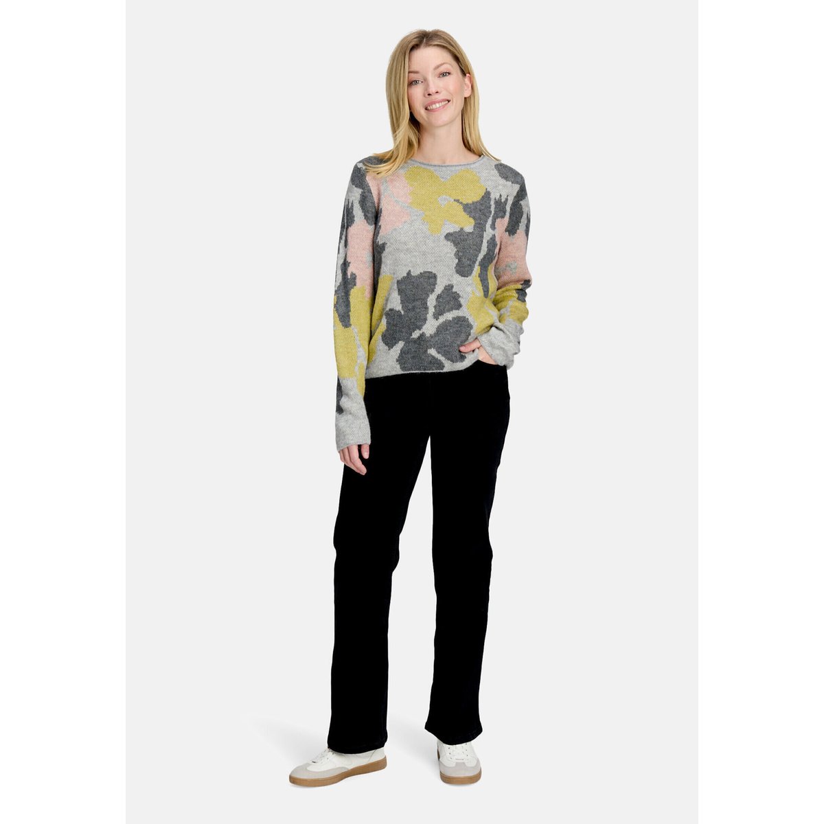 Pull-over en grosse maille à motif jacquard patch grey/green, BETTY BARCLAY