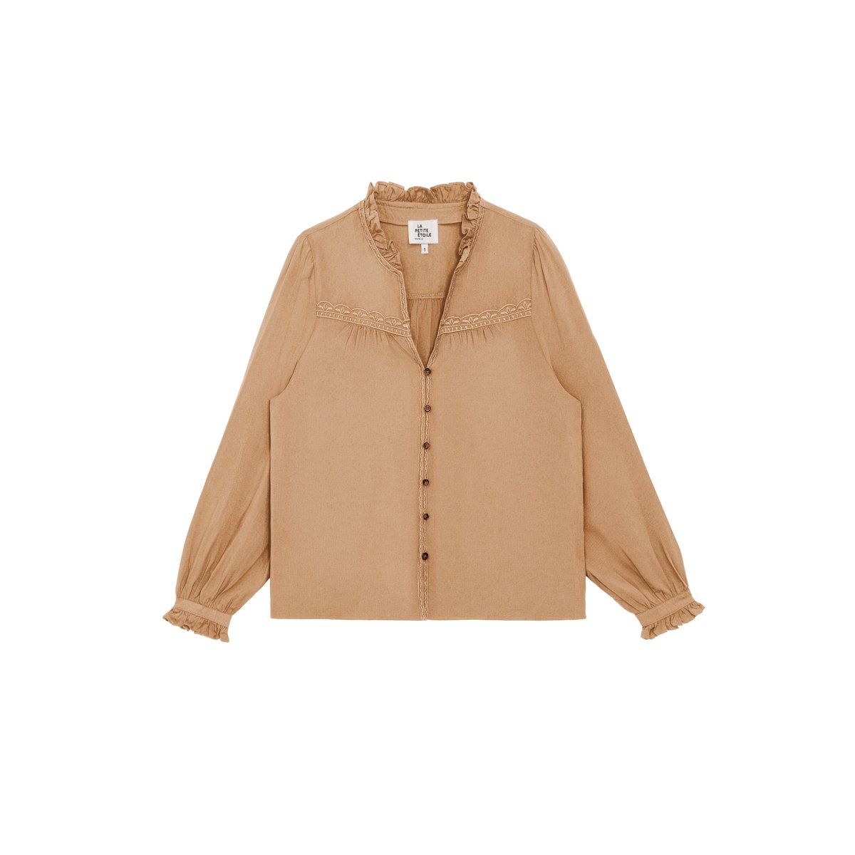 Blouse manches longues col v uni BOWEN 15-camel, LA PETITE ETOILE