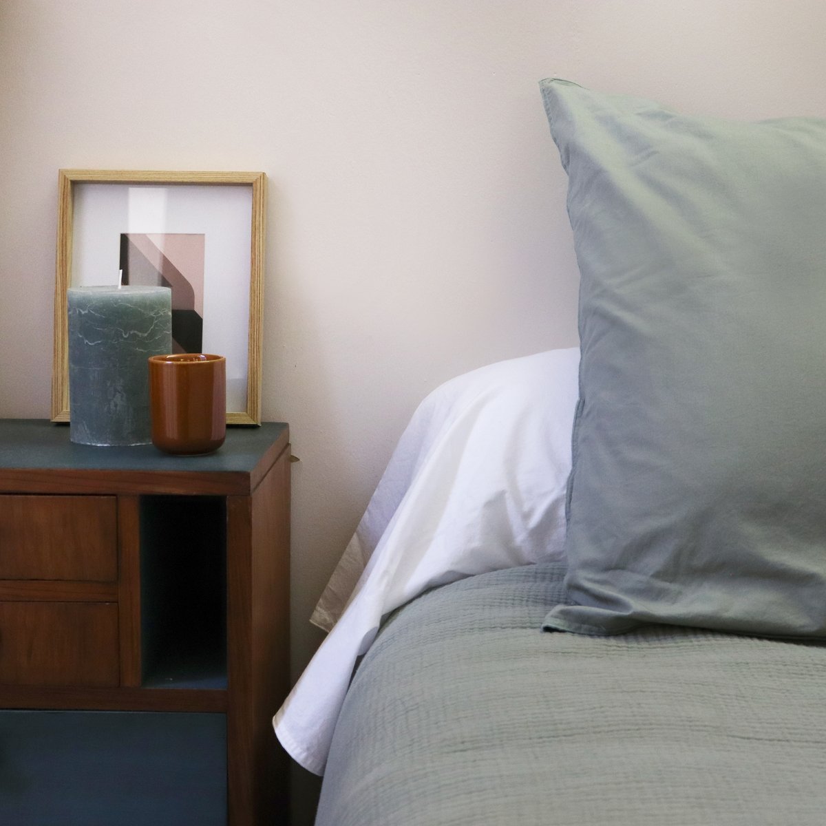 Taie de traversin en percale de coton lavé, DOUCEUR LAVÉE blanc, BLANC CERISE