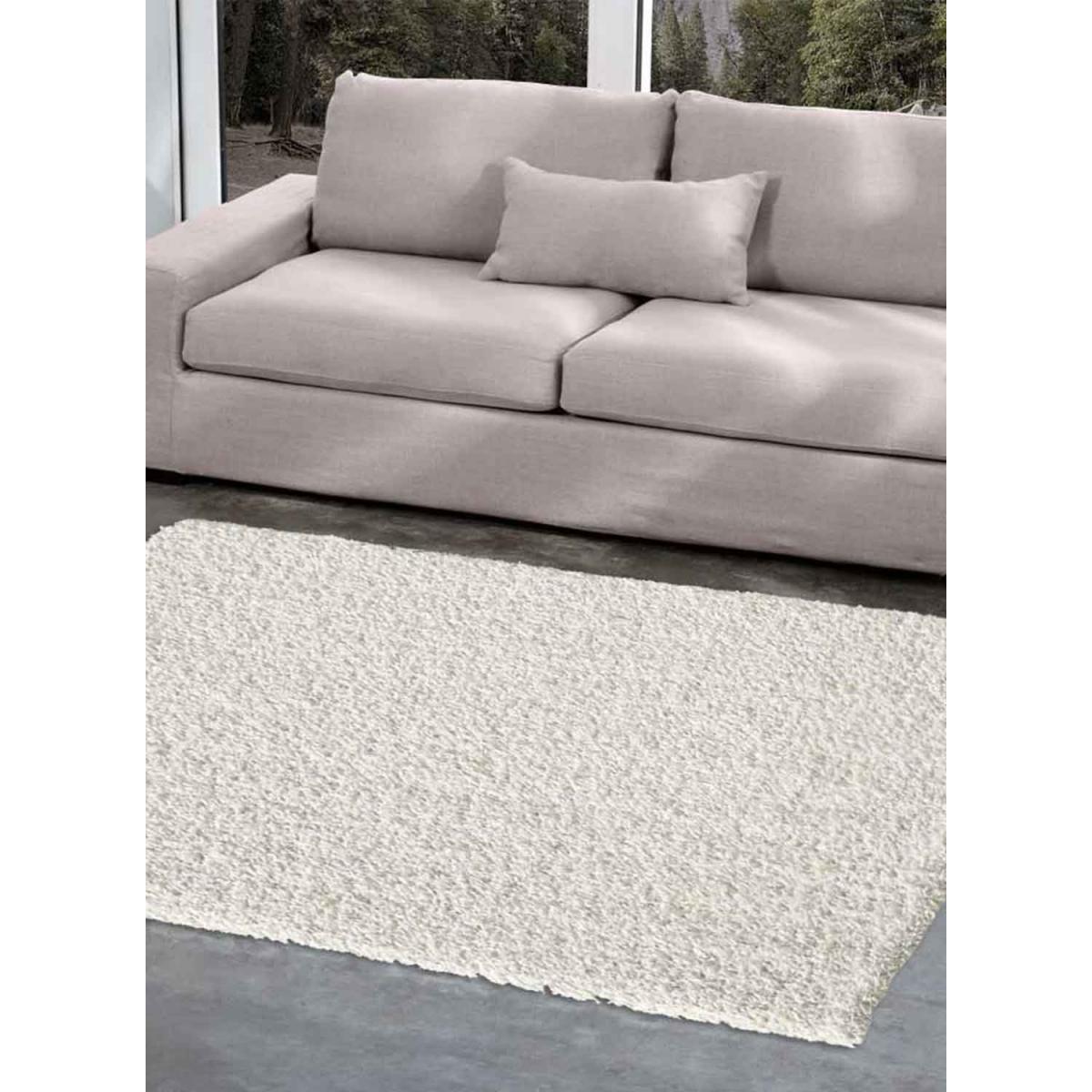 Tapis longs poils shaggy tissé motif uni SIMPLE crème, UN AMOUR DE TAPIS