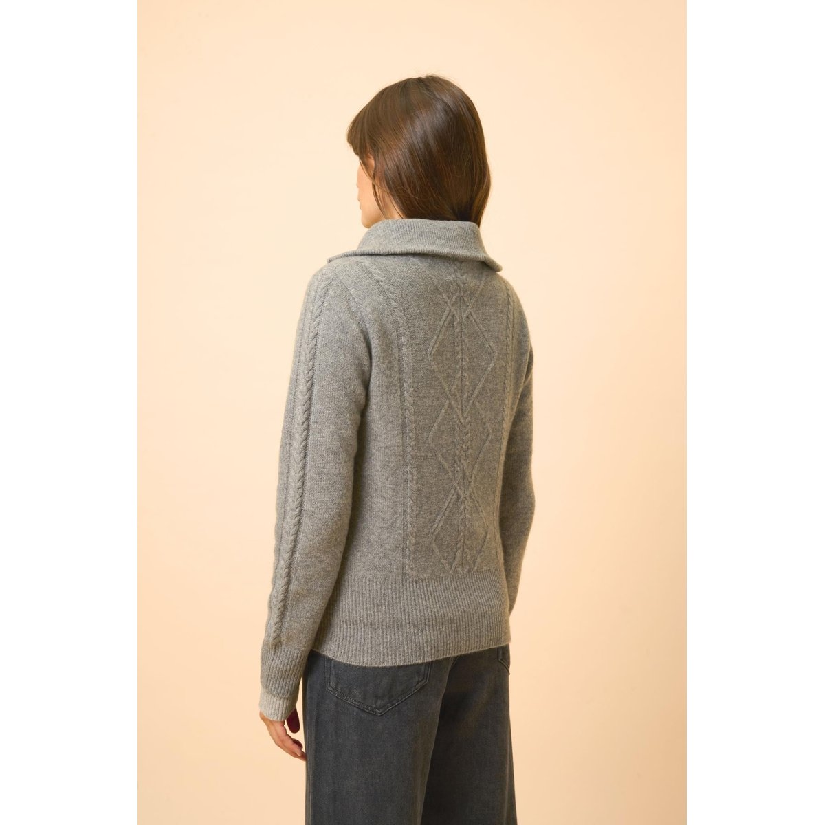Gilet Zippé Col Camionneur 4 Fils Flanelle Chiné Talara gris chiné, JUST CASHMERE