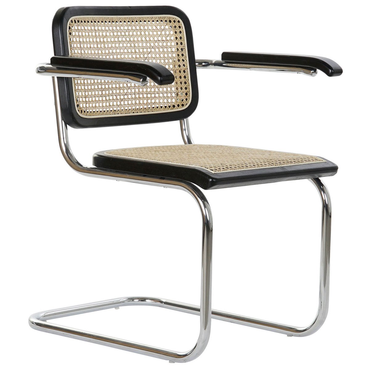 Chaise design bois d'orme noir, cannage rotin et métal 65.5x62x79cm noir, WADIGA